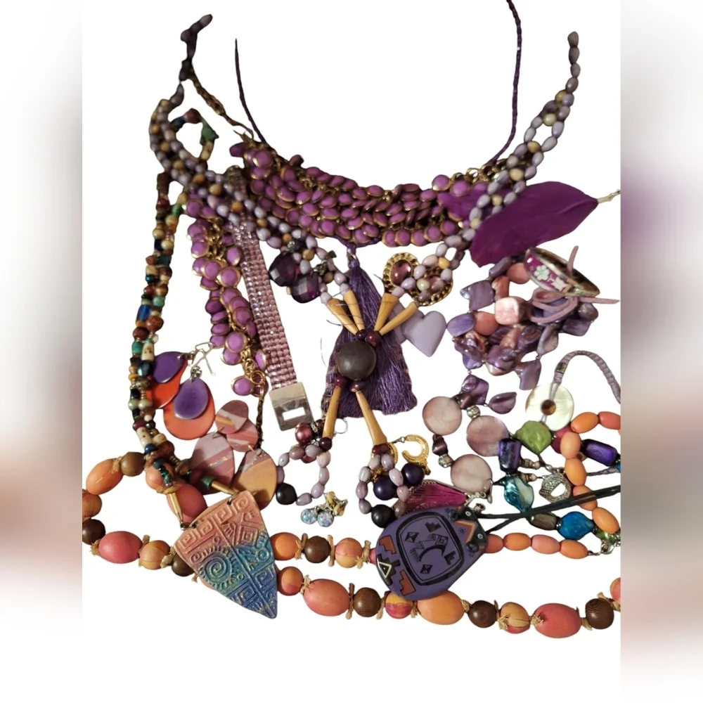 Lavender Purple Toned Boho Gypsy Jewelry Bundle Necklaces Bracelets Earrings 22